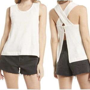 Madewell Ottoman Jacquard Cross-Back Tank Top in bright ivory size XL